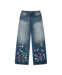 ESCAPEFROM（エスケープフロム）の「シンボルコラージュパッチプリントデニムパンツ [4色]（デニムパンツ）」