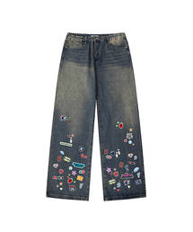 ESCAPEFROM（エスケープフロム）の「シンボルコラージュパッチプリントデニムパンツ [4色]（デニムパンツ）」