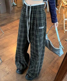 チェック レイヤードウエスト ワイドパンツ