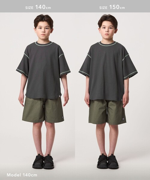 green label relaxing(グリーンレーベルリラクシング)の「【スタメンシリーズ】ドライワッフル 配色ステッチ Tシャツ / キッズ 100cm-160cm(Tシャツ/カットソー・キッズ・ライトブルー/ダークグレー/イエロー・130cm/120cm/110cm/100cm/160cm/150cm/140cm)」の9枚目の写真