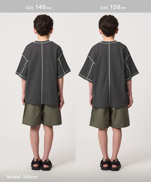 green label relaxing(グリーンレーベルリラクシング)の「【スタメンシリーズ】ドライワッフル 配色ステッチ Tシャツ / キッズ 100cm-160cm(Tシャツ/カットソー・キッズ・ライトブルー/ダークグレー/イエロー・130cm/120cm/110cm/100cm/160cm/150cm/140cm)」の11枚目の写真