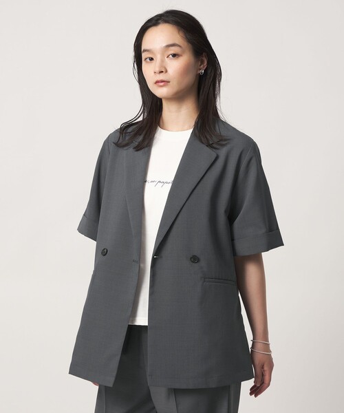 A DAY IN THE LIFE UNITED ARROWS(アデイインザライフユナイテッドアローズ)の「ダブルブレスト ショートスリーブ シャツジャケット ‐セットアップ対応・ウォッシャブル‐ <A DAY IN THE LIFE>(テーラードジャケット・レディース・ネイビー/その他1/ダークグレー/ナチュラル・FREE)」の5枚目の写真