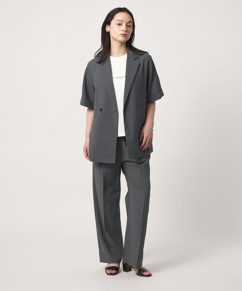 A DAY IN THE LIFE UNITED ARROWS(アデイインザライフユナイテッドアローズ)の「ダブルブレスト ショートスリーブ シャツジャケット ‐セットアップ対応・ウォッシャブル‐ <A DAY IN THE LIFE>(テーラードジャケット・レディース・ネイビー/その他1/ダークグレー/ナチュラル・FREE)」の6枚目の写真