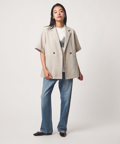 A DAY IN THE LIFE UNITED ARROWS(アデイインザライフユナイテッドアローズ)の「ダブルブレスト ショートスリーブ シャツジャケット ‐セットアップ対応・ウォッシャブル‐ <A DAY IN THE LIFE>(テーラードジャケット・レディース・ネイビー/その他1/ダークグレー/ナチュラル・FREE)」の8枚目の写真