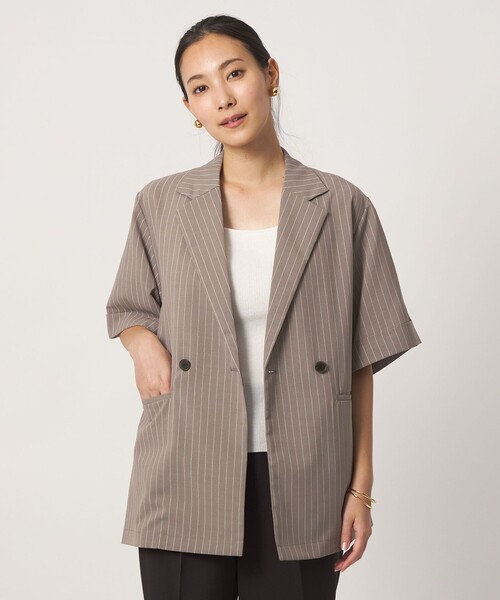 A DAY IN THE LIFE UNITED ARROWS(アデイインザライフユナイテッドアローズ)の「ダブルブレスト ショートスリーブ シャツジャケット ‐セットアップ対応・ウォッシャブル‐ <A DAY IN THE LIFE>(テーラードジャケット・レディース・ネイビー/その他1/ダークグレー/ナチュラル・FREE)」の9枚目の写真