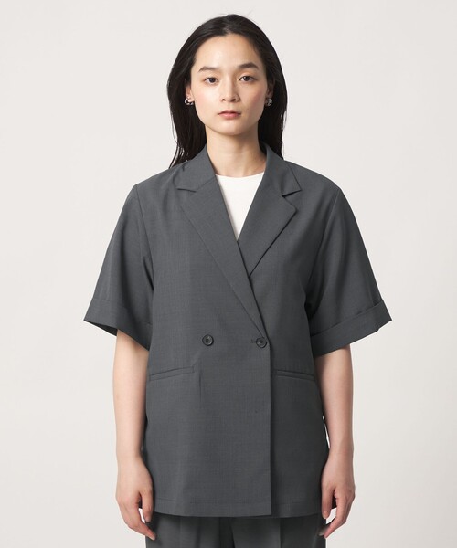 A DAY IN THE LIFE UNITED ARROWS(アデイインザライフユナイテッドアローズ)の「ダブルブレスト ショートスリーブ シャツジャケット ‐セットアップ対応・ウォッシャブル‐ <A DAY IN THE LIFE>(テーラードジャケット・レディース・ネイビー/その他1/ダークグレー/ナチュラル・FREE)」の12枚目の写真