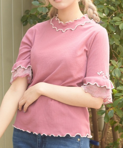 axes femme(アクシーズファム)の「接触冷感チュールメロープルオーバー(Tシャツ/カットソー・レディース・サックスブルー/ホワイト/ピンク/オレンジ/ネイビー・FREE)」の4枚目の写真