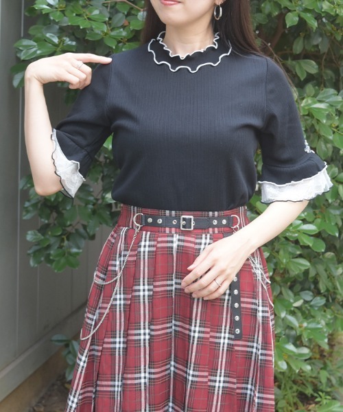 axes femme（アクシーズファム）の「接触冷感チュールメロープルオーバー（Tシャツ/カットソー・レディース・サックスブルー/ホワイト/ピンク/オレンジ/ネイビー/レッド/ブラック・FREE）」の3枚目の写真