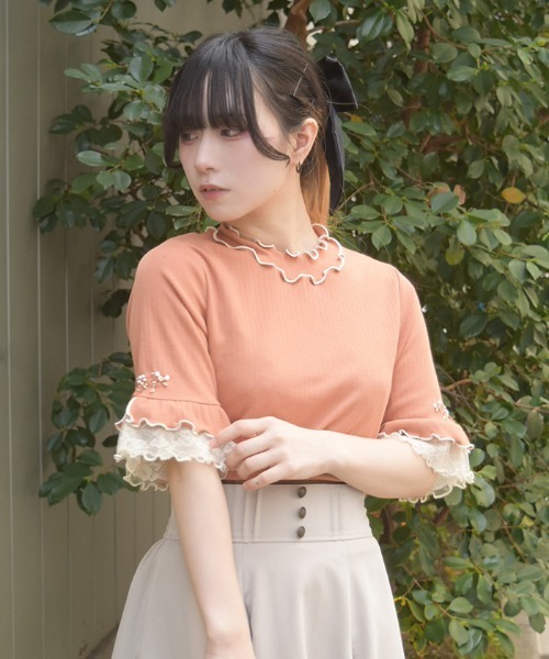 axes femme(アクシーズファム)の「接触冷感チュールメロープルオーバー(Tシャツ/カットソー・レディース・サックスブルー/ホワイト/ピンク/オレンジ/ネイビー・FREE)」の6枚目の写真