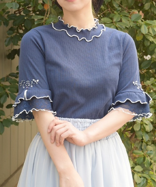 axes femme(アクシーズファム)の「接触冷感チュールメロープルオーバー(Tシャツ/カットソー・レディース・サックスブルー/ホワイト/ピンク/オレンジ/ネイビー・FREE)」の12枚目の写真