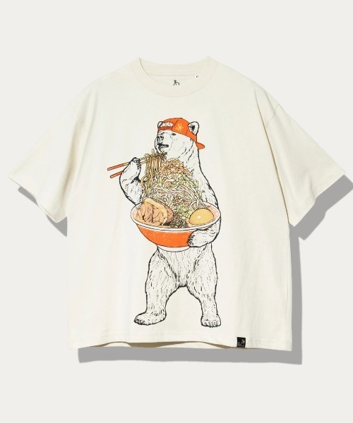 go slow caravan(ゴースローキャラバン)の「USA/C 豪快盛り ラーメンクマ BIG TEE(Tシャツ/カットソー・メンズ・アイボリー/ネイビー/イエロー・X-LARGE/LARGE/MEDIUM)」の3枚目の写真
