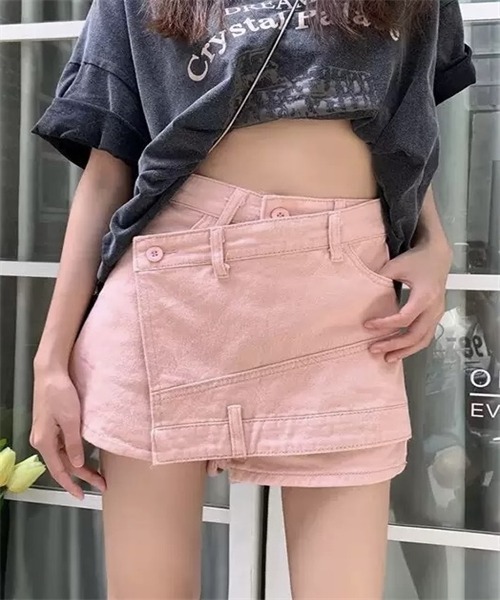 Dream garden(ドリームガーデン)の「ラップスカート風でデニムショートパンツ(デニムパンツ・レディース・ピンク・L/S/XL/2XL)」の6枚目の写真