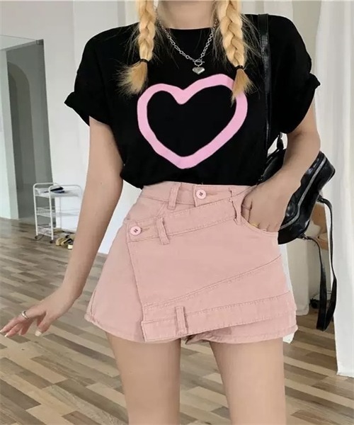 Dream garden(ドリームガーデン)の「ラップスカート風でデニムショートパンツ(デニムパンツ・レディース・ピンク・L/S/XL/2XL)」の3枚目の写真