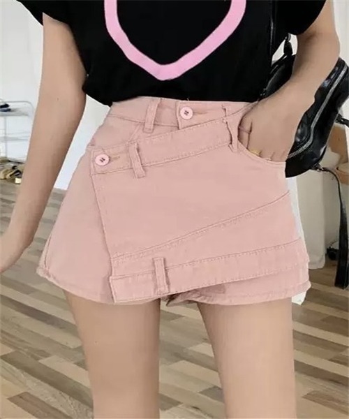 Dream garden(ドリームガーデン)の「ラップスカート風でデニムショートパンツ(デニムパンツ・レディース・ピンク・L/S/XL/2XL)」の5枚目の写真