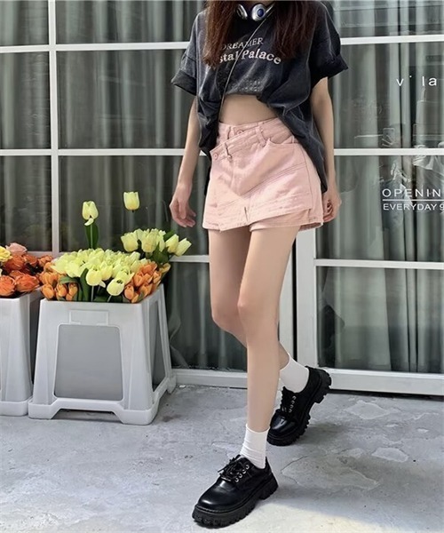Dream garden(ドリームガーデン)の「ラップスカート風でデニムショートパンツ(デニムパンツ・レディース・ピンク・L/S/XL/2XL)」の7枚目の写真