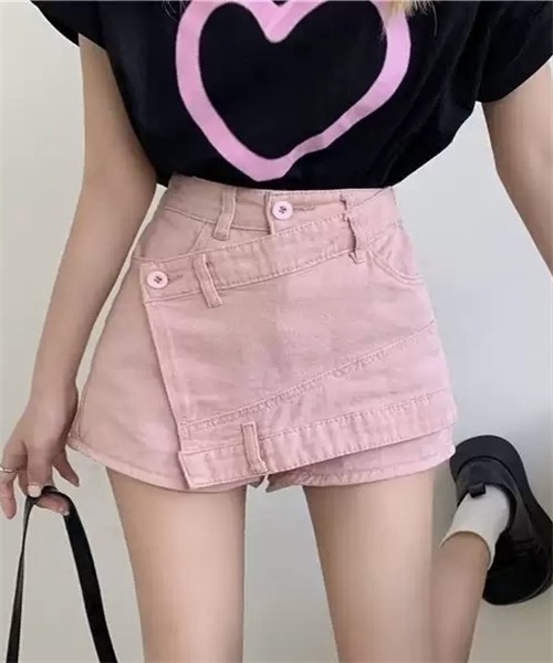 Dream garden(ドリームガーデン)の「ラップスカート風でデニムショートパンツ(デニムパンツ・レディース・ピンク・L/S/XL/2XL)」の4枚目の写真