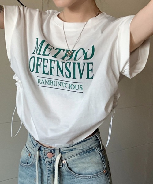 mielu(ミエル)の「サイドドロストロゴTシャツ(Tシャツ/カットソー・レディース・グレー/ホワイト・LARGE/MEDIUM)」の4枚目の写真