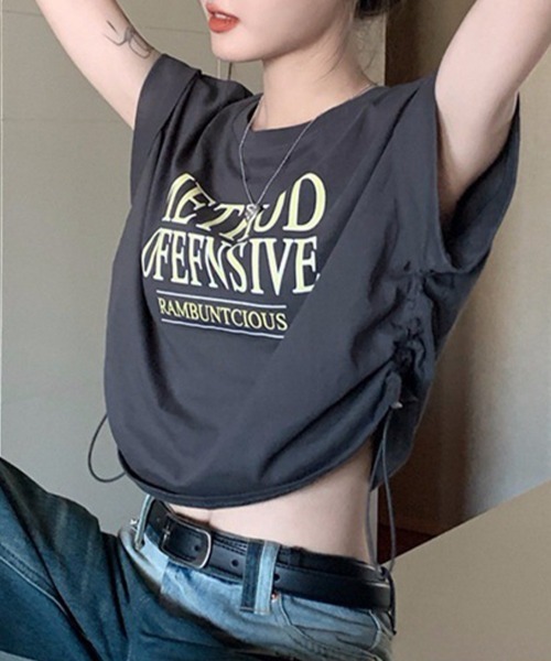 mielu(ミエル)の「サイドドロストロゴTシャツ(Tシャツ/カットソー・レディース・グレー/ホワイト・LARGE/MEDIUM)」の8枚目の写真