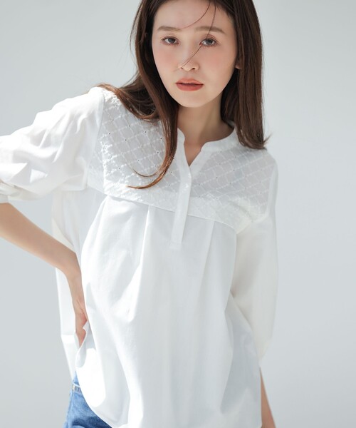 ANY SIS(エニィスィス)の「エンブロイダリースキッパー ブラウス(シャツ/ブラウス・レディース・ライトイエロー系9/ホワイト系/ダークブラウン系・X-SMALL)」の4枚目の写真