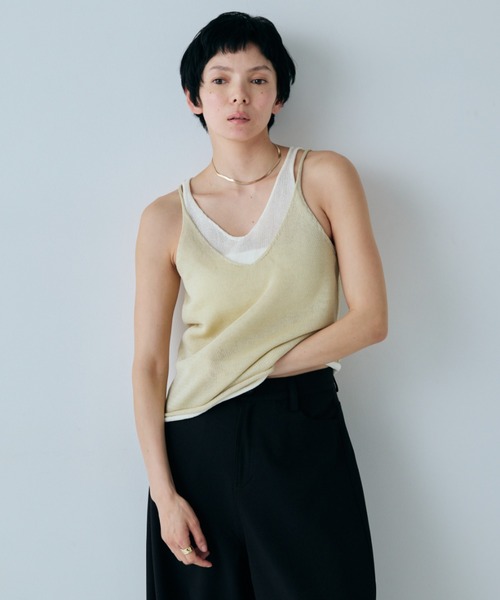 VION(ヴィオン)の「シアーニットレイヤードタンク / Sheer Knit Layerd Tank(キャミソール・レディース・ホワイト/イエロー・FREE)」の6枚目の写真