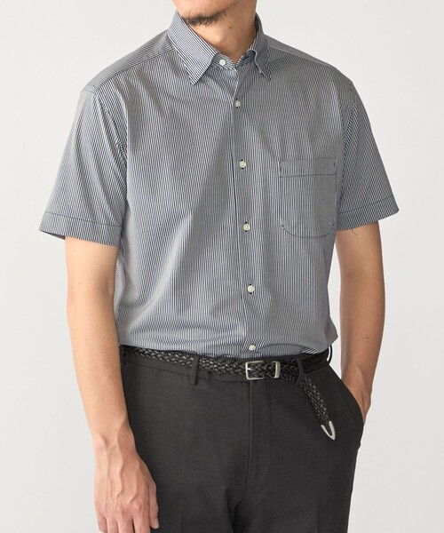 SHIPS(シップス)の「SHIPS:〈FUNCTION〉Albini × RENU(R)半袖 ジャージー ストライプ シャツ(シャツ/ブラウス・メンズ・スカイブルー/ネイビー・SMALL/MEDIUM/LARGE/X-LARGE)」の2枚目の写真