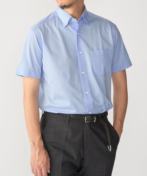 SHIPS(シップス)の「SHIPS:〈FUNCTION〉Albini × RENU(R)半袖 ジャージー ストライプ シャツ(シャツ/ブラウス・メンズ・スカイブルー/ネイビー・SMALL/MEDIUM/LARGE/X-LARGE)」の6枚目の写真