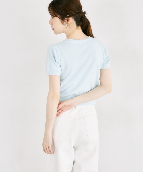 tocco closet(トッコ クローゼット)の「【ZOZO限定】バイカラー釦レースライン装飾半袖ニットカーディガン(カーディガン/ボレロ・レディース・ブルー/アイボリー/ピンク/グレー・M)」の19枚目の写真