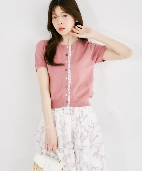tocco closet(トッコ クローゼット)の「【ZOZO限定】バイカラー釦レースライン装飾半袖ニットカーディガン(カーディガン/ボレロ・レディース・ブルー/アイボリー/ピンク/グレー・M)」の17枚目の写真