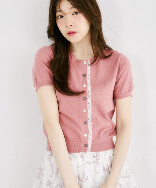 tocco closet(トッコ クローゼット)の「【ZOZO限定】バイカラー釦レースライン装飾半袖ニットカーディガン(カーディガン/ボレロ・レディース・ブルー/アイボリー/ピンク/グレー・M)」の16枚目の写真