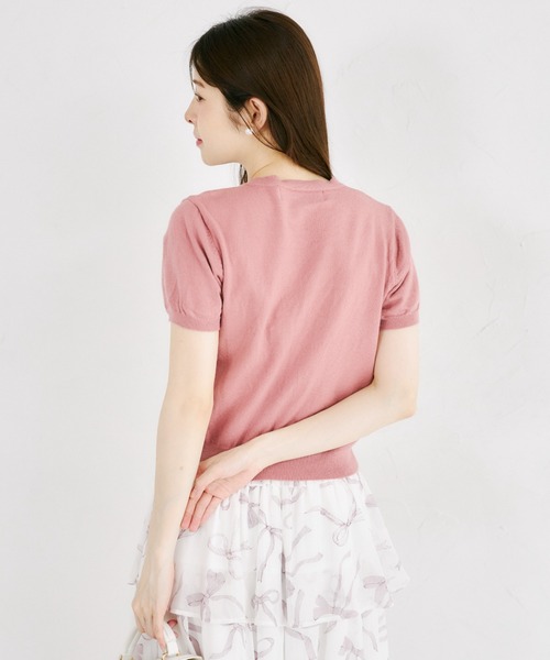 tocco closet(トッコ クローゼット)の「【ZOZO限定】バイカラー釦レースライン装飾半袖ニットカーディガン(カーディガン/ボレロ・レディース・ブルー/アイボリー/ピンク/グレー・M)」の14枚目の写真