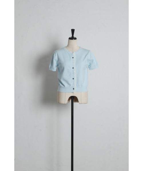 tocco closet(トッコ クローゼット)の「【ZOZO限定】バイカラー釦レースライン装飾半袖ニットカーディガン(カーディガン/ボレロ・レディース・ブルー/アイボリー/ピンク/グレー・M)」の13枚目の写真