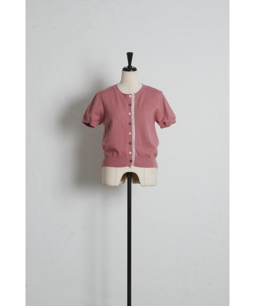 tocco closet(トッコ クローゼット)の「【ZOZO限定】バイカラー釦レースライン装飾半袖ニットカーディガン(カーディガン/ボレロ・レディース・ブルー/アイボリー/ピンク/グレー・M)」の12枚目の写真