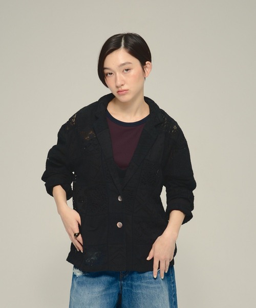 eL(エル)の「【eL】Made in India Patchwork Shirts Jacket/698964(シャツ/ブラウス・レディース・オフホワイト/ブラック・FREE)」の2枚目の写真