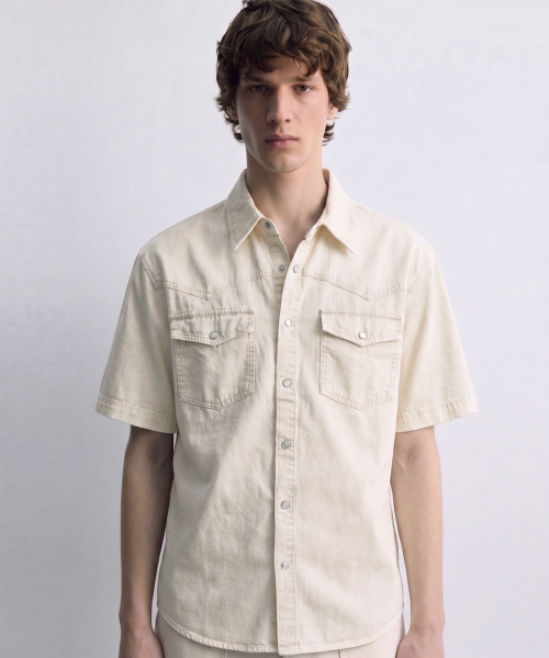 DE GRAND MATIN(ディグランドマーティン)の「Western Snap Vintage Washed Short Sleeve Shirt (Ivory)(シャツ/ブラウス・メンズ・アイボリー・FREE)」の1枚目の写真