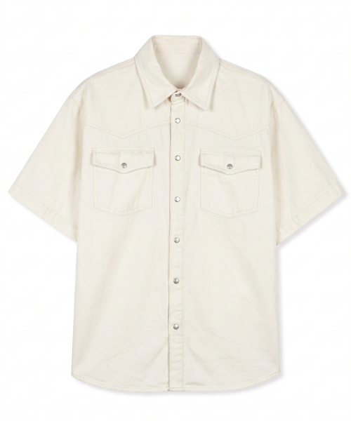 DE GRAND MATIN(ディグランドマーティン)の「Western Snap Vintage Washed Short Sleeve Shirt (Ivory)(シャツ/ブラウス・メンズ・アイボリー・FREE)」の4枚目の写真