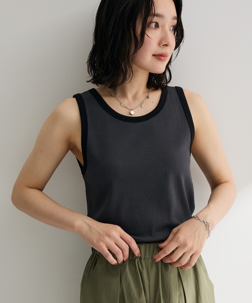 Green Parks(グリーンパークス)の「【適ON】配色タンクトップ(タンクトップ・レディース・ホワイト系その他2/ネイビー/グレー・FREE)」の2枚目の写真