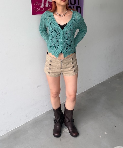 SHAGGIE(シャギー)の「スパンコールシアー透かし編みニットカーディガン(カーディガン/ボレロ・レディース・ブラック/ブルー/ベージュ・FREE)」の14枚目の写真