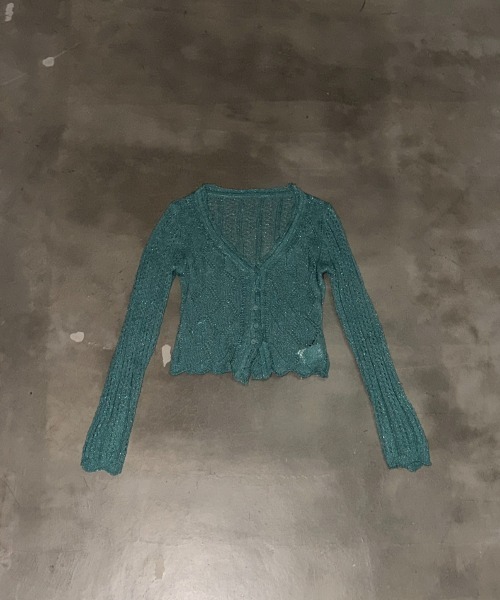 SHAGGIE(シャギー)の「スパンコールシアー透かし編みニットカーディガン(カーディガン/ボレロ・レディース・ブラック/ブルー/ベージュ・FREE)」の15枚目の写真