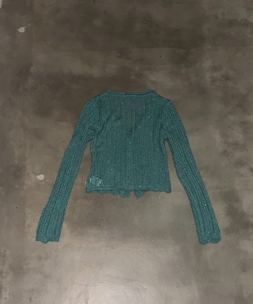 SHAGGIE(シャギー)の「スパンコールシアー透かし編みニットカーディガン(カーディガン/ボレロ・レディース・ブラック/ブルー/ベージュ・FREE)」の16枚目の写真
