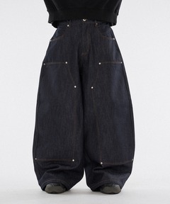 セール】【 4color / 3size 】ASSORT WIDE CURVE DOUBLE KNEE DENIM