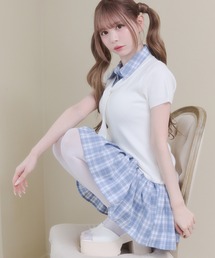 レイヤード風 チェック ドッキング ニット ミニワンピース