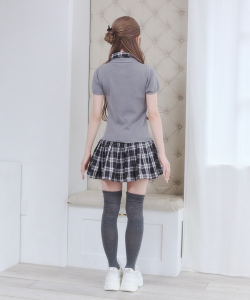 Rmine（アールマイン）の「レイヤード風 チェック ドッキング ニット ミニワンピース（ワンピース・レディース・ホワイト/グレー/ネイビー・FREE）」の19枚目の写真