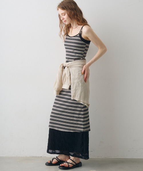 Crisp(クリスプ)の「border cami onepiece / ボーダーキャミワンピース(ワンピース・レディース・ブラック/アイボリー・FREE)」の2枚目の写真