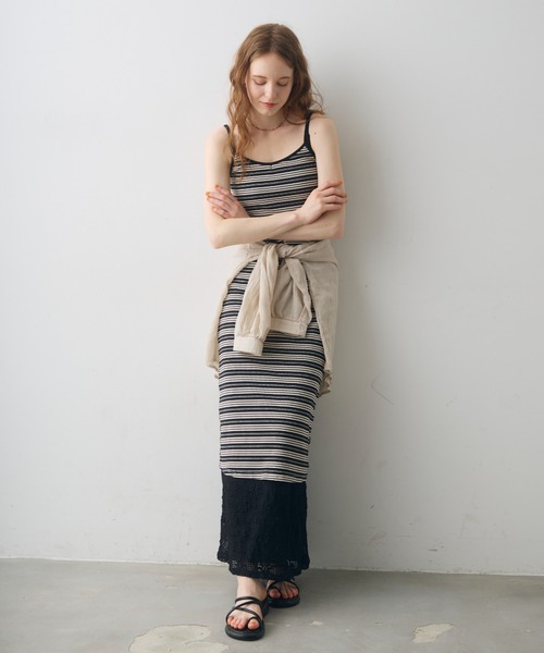 Crisp(クリスプ)の「border cami onepiece / ボーダーキャミワンピース(ワンピース・レディース・ブラック/アイボリー・FREE)」の5枚目の写真
