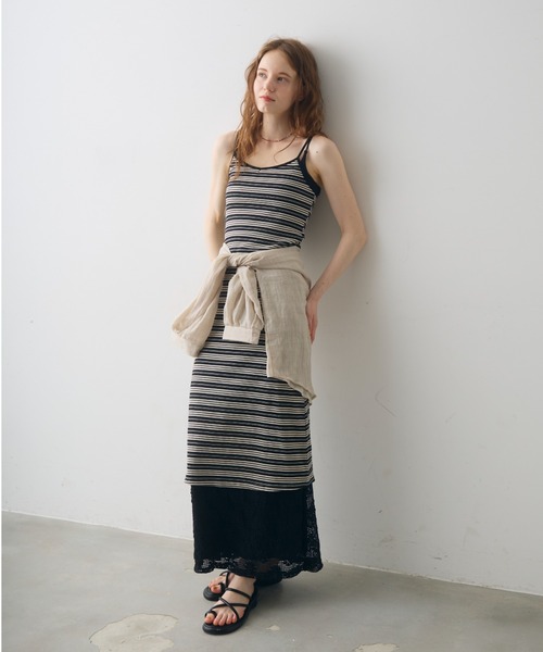 Crisp(クリスプ)の「border cami onepiece / ボーダーキャミワンピース(ワンピース・レディース・ブラック/アイボリー・FREE)」の4枚目の写真