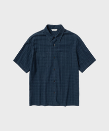 イレギュラーウィンドウチェッククロップHSシャツ_DARK BLUE