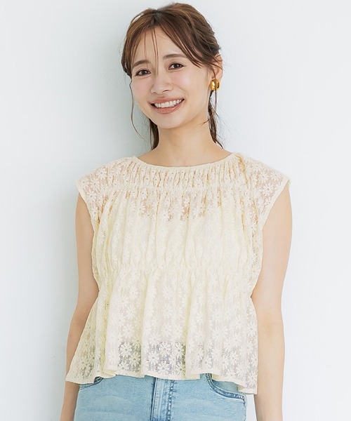 coca（coca）（コカ）の「レースシャーリングブラウス（シャツ/ブラウス・レディース・ブラック/アイボリー・M/L）」の2枚目の写真