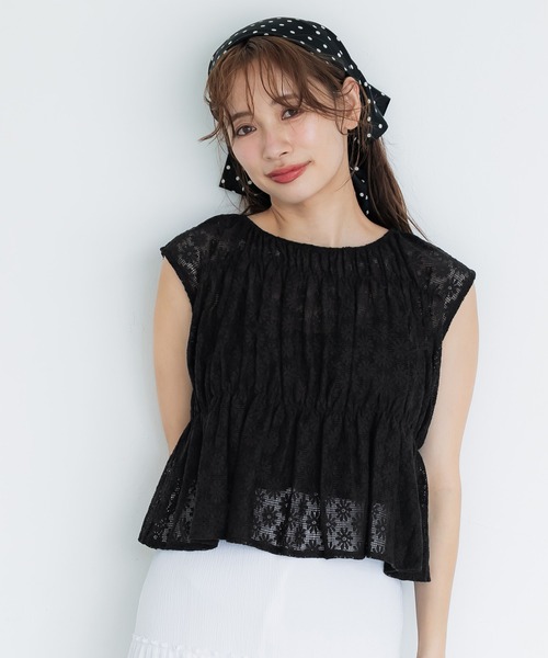 coca（coca）（コカ）の「レースシャーリングブラウス（シャツ/ブラウス・レディース・ブラック/アイボリー・M/L）」の3枚目の写真