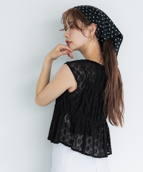 coca（coca）（コカ）の「レースシャーリングブラウス（シャツ/ブラウス・レディース・ブラック/アイボリー・M/L）」の7枚目の写真