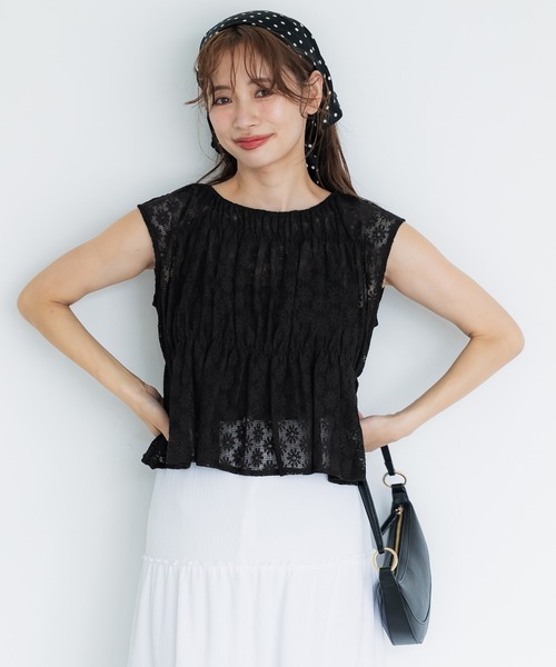 coca（coca）（コカ）の「レースシャーリングブラウス（シャツ/ブラウス・レディース・ブラック/アイボリー・M/L）」の8枚目の写真